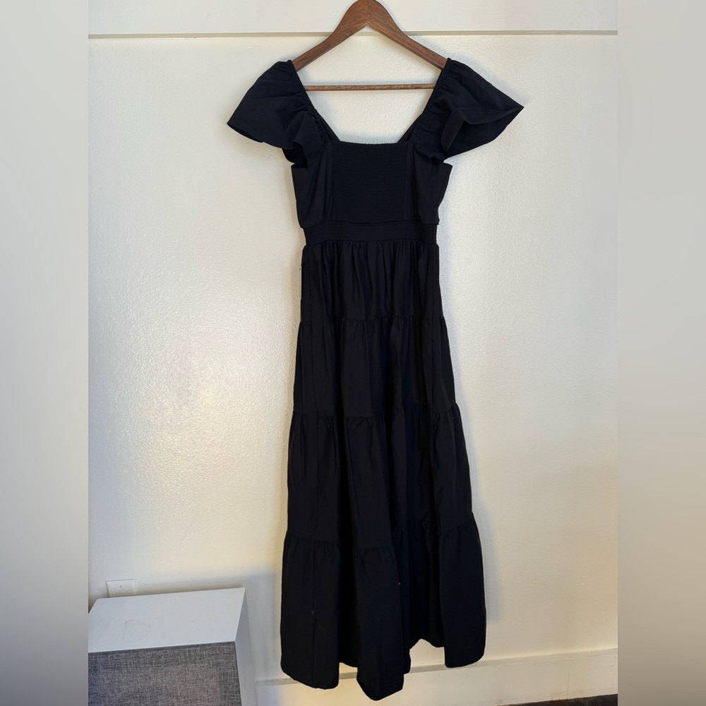 Express Black V-Neck Flutter Sleeve Tiered Maxi Dress NWT Size Small - Picture 7 of 9